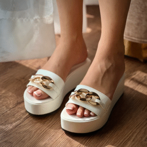 Chain-Link Wedge Slides – stylish and comfortable women’s wedges by Yellow Berry